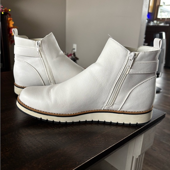 Womens Ivory White Ankle Boots with Silver Buckle Detail - Picture 6 of 9